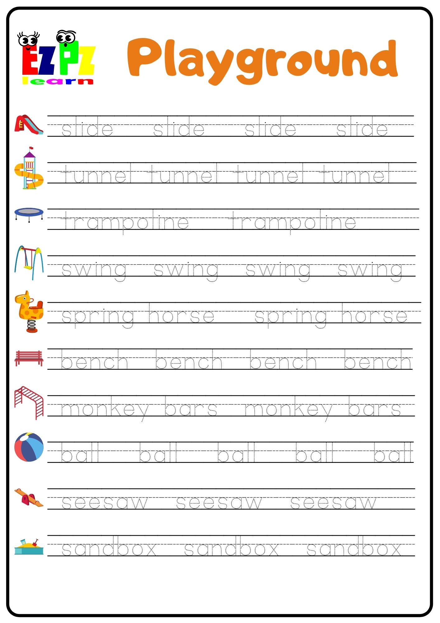 playground-word-tracing-worksheet-ezpzlearn